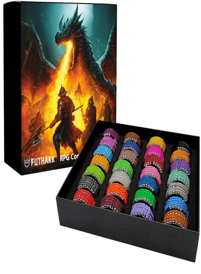 Futhark DND Condition Rings Set: 112 Vibrant DND Condition Markers to Eliminate Confusion - Great DND Gift in Exceptional Storage Box - RPG Accessories for Unforgettable Dungeons and Dragons Nights - Image 1